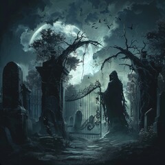 Wall Mural - Grim Reaper holding scythe ominously.