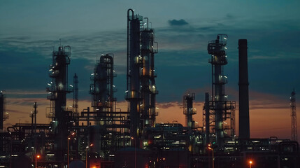 Wall Mural - Industrial oil refinery at night, suitable for business and energy concepts