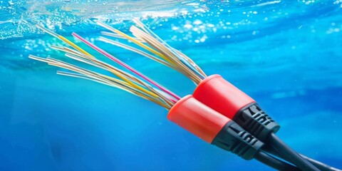 Fototapete - Speed of Light Communication: Fiber Optic Cables Illustrate the Rapid Exchange of Information in the Digital Age, Generative AI