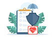 © FAHMI  - the concept of health service guarantees, protection, health services, including health or treatment. medicines, pills or vitamins. flat illustration vector template on white background.