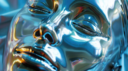 Wall Mural - A detailed close up of a shiny silver face, suitable for technology or futuristic concepts