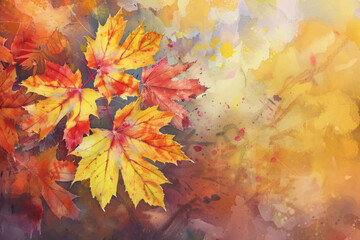 Poster - Colorful autumn leaves in a painting. Suitable for fall-themed designs