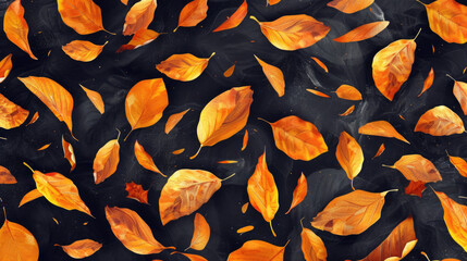 Wall Mural - A bunch of orange leaves floating on top of a black surface. Ideal for autumn-themed designs