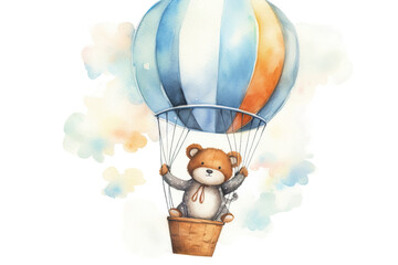 Wall Mural - illustration watercolor kid hand cards balloon little prints cartoon character background white air isolated cute background painted hot bear posters design