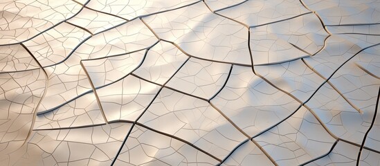 Poster - A close up of a cracked wall with a spider web pattern, made of composite material, resembling a road surface with circles and surrounded by natural materials in a landscape