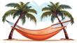 A comfortable hammock strung between two palm trees