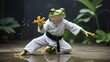 Frog Fu - Playful Karate Frog Strikes a Pose in Nature's Dojo