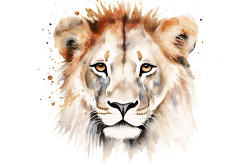 Wall Mural - design isolated portrait safari animal african savanna cat cute animals africa wild poster watercolor lion illustration exotic white character face