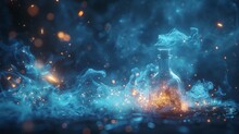 A Fox Enveloped In Electric Blue Smoke And Sparks Against A Midnight Sky