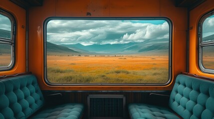 The concept of railroad travel and transportation. The idyll of traveling, the atmosphere of railway stations, the passion of trains, the amazing view and scenery from the train windows.