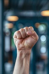 Wall Mural - A closeup shot of a fist up in the air to fight for your right