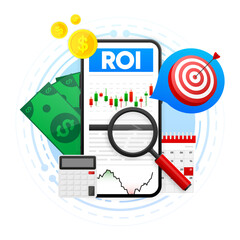 ROI concept. Return on Investment. Invest and finance, business growth, capitalism. Vector illustration.