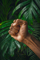 Wall Mural - A closeup shot of a fist up in the air to fight for your right