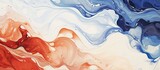 Fototapeta Kwiaty - A closeup shot capturing a vibrant red and electric blue paint swirl on a blank canvas, reminiscent of a wind wave in a watercolor painting