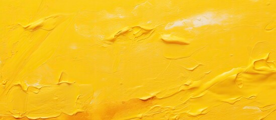 Wall Mural - A macro photography close up of a liquid Amber yellow paint texture on a wall, resembling a peach wood pattern in a rectangular shape