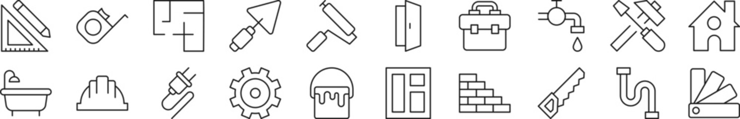 Wall Mural - collection of thin line icons of building and construction. editable stroke. simple linear illustrat