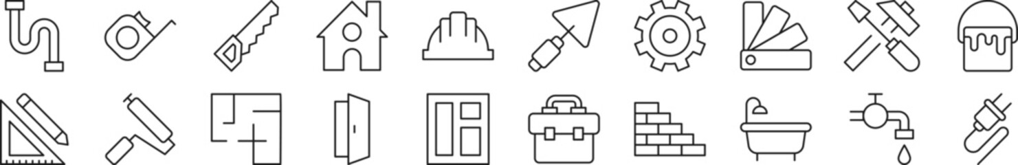 Wall Mural - set of line icons of building and construction. editable stroke. simple outline sign for web sites, 