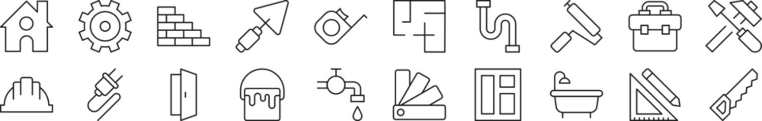 Wall Mural - collection of thin signs of building and construction. editable stroke. simple linear illustration f