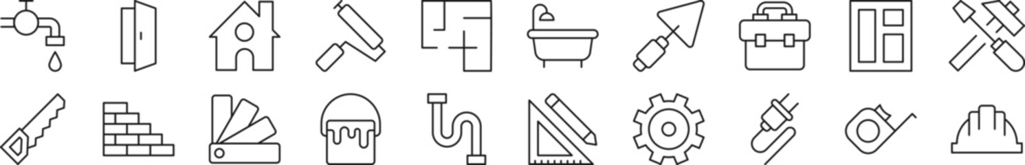 Wall Mural - bundle of linear symbols of building and construction. editable stroke. linear symbol for web sites,