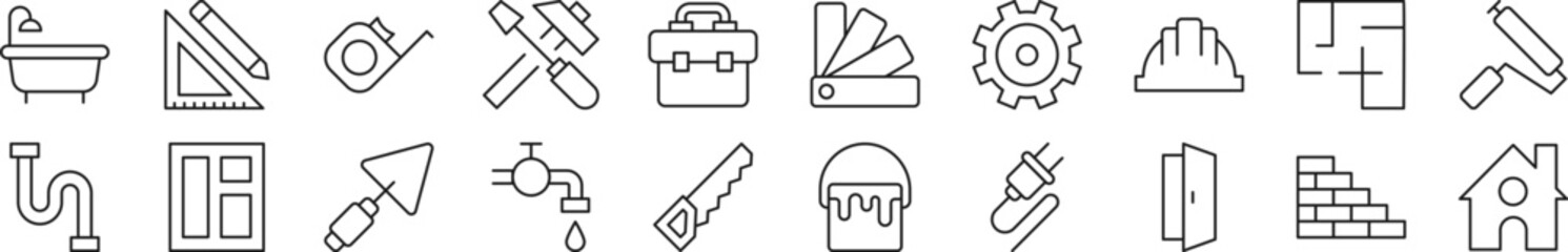 Wall Mural - pack of line icons of building and construction. editable stroke. simple outline sign for web sites,