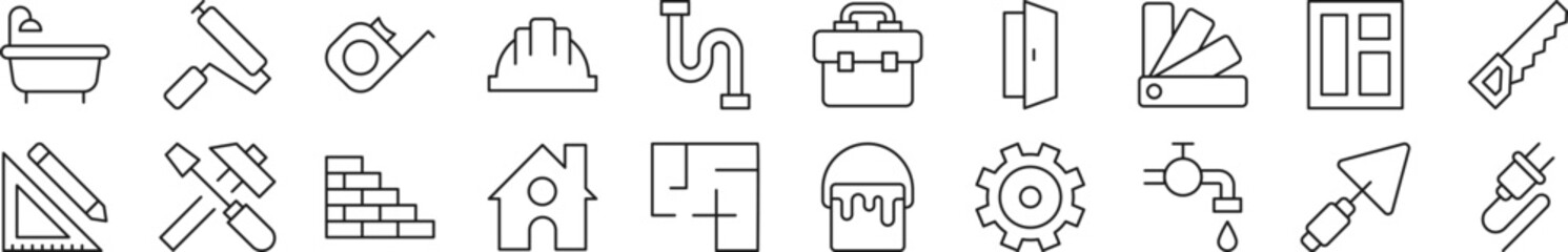 Wall Mural - collection of outline symbol of building and construction. editable stroke. simple linear illustrati