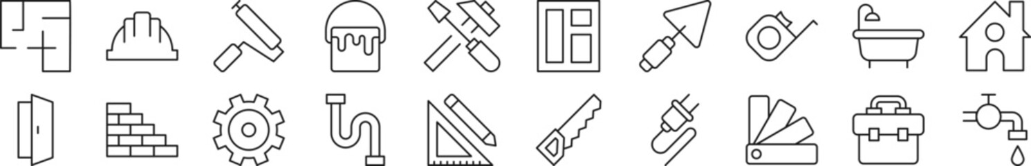Wall Mural - set of thin line icons of building and construction. editable stroke. simple linear illustration for