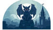 A grumpy gargoyle perched on a gothic cathedral at