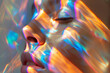 © ADDICTIVE STOCK - Close-up of a face illuminated by colorful light patterns. Generative AI image
