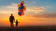 © ZeyBer - Father and Child Holding Hands with Balloons at Sunset