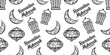 © Khulqi Design - Seamless pattern of Ramadan Kareem lanterns. Hand drawn vector illustration
