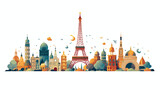 Fototapeta Londyn - A playful pattern of landmarks like Eiffel Tower 