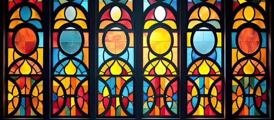 Canvas Print - The fixture of colorful stained glass windows in a church adds a touch of art and symmetry to the interior design. The tints and shades create beautiful patterns, enhancing the beauty of the glass