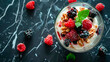 Yogurt and Berry Parfait with muesli for breakfast