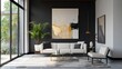 A minimalist black and gold home interior with a watercolor effect, using soft colors and brushstrokes