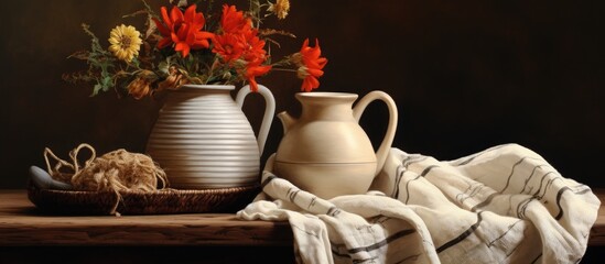 Sticker - Two beautiful vases with fresh flowers adorn the table, enhancing the decor for the event. The delicate porcelain pottery adds a touch of elegance