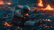 astronaut, sad, playing guitar in the style of last of us, cry k apocalypse by cigarettes after, star wars dune