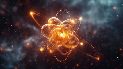 Wall Mural - atomic dance: subatomic realm, electrons, neutrons, and protons orbit a fixed nucleus in a model emp