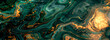 Sumptuous waves of jade interlaced with golden threads produce a mesmerizing abstract canvas, suggesting luxurious topography. Banner. Copy space