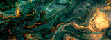 Fototapeta Konie - Sumptuous waves of jade interlaced with golden threads produce a mesmerizing abstract canvas, suggesting luxurious topography. Banner. Copy space