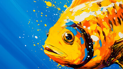 Colorful digital art of fish swimming with spray water or flowing color line.creativity and fantasy animal painting