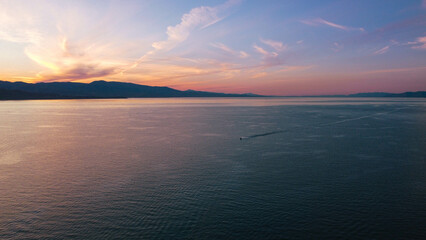 Aerial Summer Pink Sunrise of Bear Lake State Park Utah