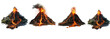 volcano eruption lava coming down a mountain isolated on a transparent or white background, png