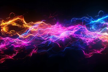 Canvas Print - Neon futuristic flow and particle on black background.