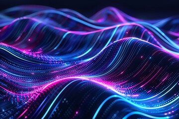 Wall Mural - Neon futuristic flow and particle on black background.