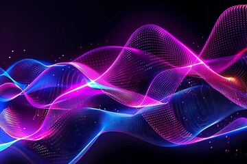 Wall Mural - Neon futuristic flow and particle on black background.