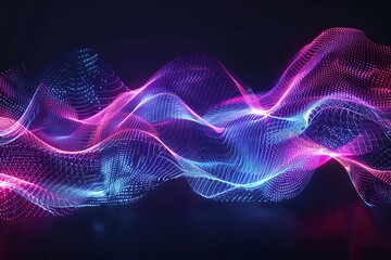 Wall Mural - Neon futuristic flow and particle on black background.