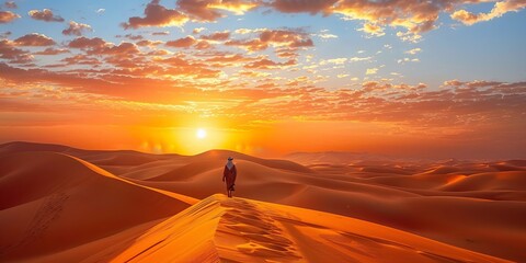 Wall Mural - Person Walk on Desert At Sunset