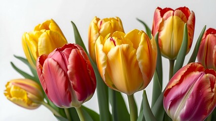 Wall Mural - yellow and red tulips flower on white background