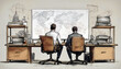 concept sketch businessmen supplies Back desktop view tiny standing thoughtful