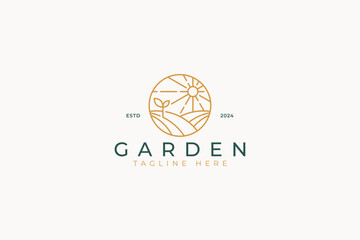 Wall Mural - Plant Farm Field Agricultural Botanic Business Organic Healthy Product Abstract Illustration Logo Badge